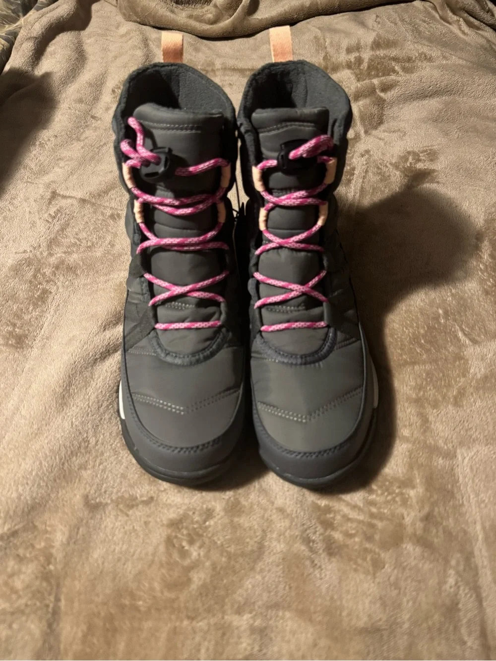Sorel Gray Winter Boots with Pink Laces